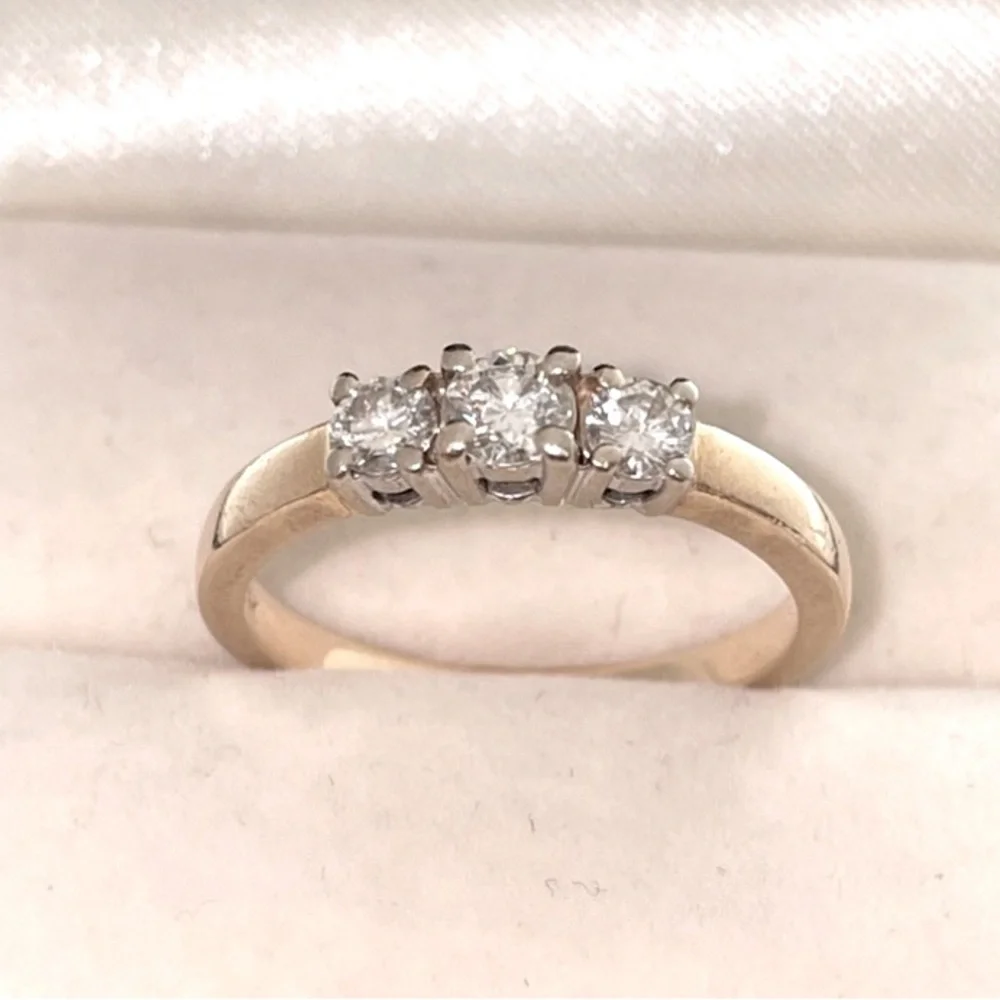 Solid Stamped 14K Yellow & White Gold 1/2CTW Natural Diamond Band Ring 3 Three
